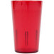 A red plastic tumbler with a plastic rim.