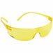 Yellow Honeywell Uvex safety glasses with amber lenses on a white background.