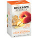 A box of Bigelow Benefits Ginger and Peach Herbal Tea Bags with a picture of ginger and peach.