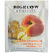 A package of Bigelow Benefits Ginger and Peach Herbal Tea Bags on a table.