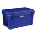 A navy blue CaterGator outdoor cooler with black handles.