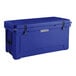 A navy blue CaterGator outdoor cooler with black handles.