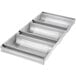 A Chicago Metallic aluminized steel rectangular bread pan with 3 compartments.