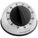 A stainless steel AvaTime kitchen timer with a black and white face.
