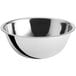 A silver stainless steel mixing bowl.