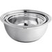 A close-up of a stainless steel Choice mixing bowl with a silicone bottom.