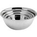 A set of 5 stainless steel mixing bowls with a handle.