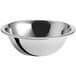 A silver stainless steel bowl with a white background.
