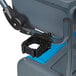 A black Toolflex One Motion Tool Holder on a grey and blue janitorial cart.