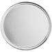 A white round pan with a silver rim.