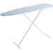 A blue and white striped T-Leg ironing board with a stand.