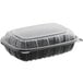 A Choice black plastic hinged container with a clear lid.