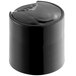 A black plastic disc top lid with a cylinder shape.