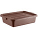 A brown polypropylene bus tub with lid.