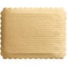 A gold laminated corrugated square cake board with scalloped edges.
