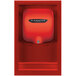 A red Excel XLERATOR hand dryer with a red recess kit.