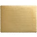 A close up of a gold double-wall laminated corrugated cake board with white paper on the back.