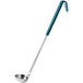 A Choice stainless steel ladle with a teal handle.