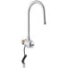 A silver Waterloo wall mount hands-free sensor faucet with a gooseneck spout.