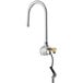 A silver Waterloo wall mount hands-free sensor faucet with a gooseneck spout.