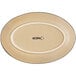 An Acopa Harvest Tan matte stoneware oval platter with the word "Acopa" in black.