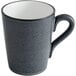 A grey stoneware mug with a handle and a black matte finish.