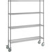 A Steelton chrome wire shelving unit with wheels.