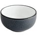 A midnight blue stoneware bowl with a black rim.