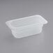 A translucent Vigor 1/9 size plastic food pan with a lid.