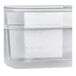 A translucent plastic food pan with a white background.