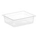 A clear translucent plastic food pan.