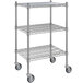A Regency chrome wire shelving kit with 3 shelves and wheels.