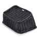 A black plastic cascading basket with a yellow handle.