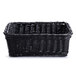 A black polyweave plastic cascading basket with handles.