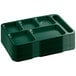 A stack of right-handed forest green Choice 10" x 14" heavy-duty melamine 6 compartment trays.