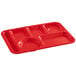 A red heavy-duty melamine tray with six compartments.