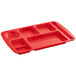 A red Choice heavy-duty melamine tray with 7 compartments.
