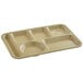 A tan Choice heavy-duty melamine tray with 6 compartments.