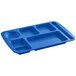 A blue heavy-duty melamine tray with seven compartments.