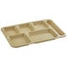 A tan Choice heavy-duty melamine tray with six compartments.