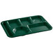 A Choice left-handed forest green melamine tray with 6 compartments.