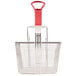 A Grindmaster-Cecilware fryer basket with a red handle.