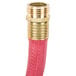 A red Notrax commercial hot water hose with brass fittings.