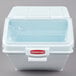 A white Rubbermaid ingredient storage bin with a clear sliding lid.