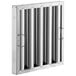 A stainless steel rectangular hood filter with vertical lines.