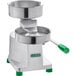 A Garde stainless steel hamburger patty molding press with a green handle.