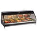 A stainless steel Alto-Shaam countertop heated display case with food in it.