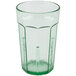 A Spanish Green Cambro SAN plastic tumbler with a handle.