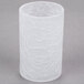 A white cylindrical glass candle holder with a frost crackle design.