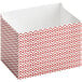 A white and red box with a red and white chevron pattern and a white lid.
